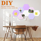 8 Pcs Hexagon Felt Cork Bulletin Board Tiles, Self Adhesive DIY Bulletin Board Pin Board for Office School Home Wall Decor Memos Photos Display(Purple & Pink)