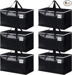 StorageRight Heavy Duty Moving Boxes-Moving Bags with Zipper, Reinforced Handles and Tag Pocket-Collapsible Moving Supplies-Totes for Storage Great for moving, Storage and Travel 93L(Black-6 Pack)