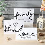 Jetec 3 Pcs Family Home Blessed Rustic Wood Sign Mini Wood Decorative Farmhouse Woodworks Table Shelves Decorations Sign for Bedroom Kitchen Living Room Table Decor(White,5 x 7 x 0.59 in)