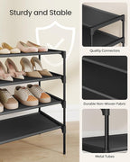 SONGMICS Shoe Rack, 4-Tier Shoe Storage Organizer, Space-Saving, 11.7 x 36.1 x 27.7 Inches, Entryway, Metal Frame, Non-Woven Fabric Shelves, Ink Black ULSH034BH01