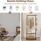 Coat Rack Solid Wood Clothes Rack with 2 Shelves & 4 Hooks for Hanging Clothes Garment Wallets Hats, Clothing Rack Coat Rack Freestanding Hall Tree with Storage for Hallway Bedroom Living Room