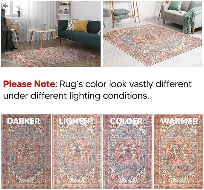 Keen Home Design 2x12 Rug - Machine Washable Runner with Non-Slip Backing, Ideal for Hallway, Entryway, Kitchen, Laundry Room - Vintage, Easy Clean, Durable, Low Pile Rug - (2'6" x 12')
