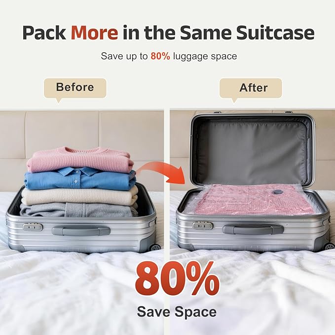 IDEATECH 15 Pack Travel Vacuum Bags with USB Pump, Space Saver Vacuum Seal Bags for Clothes, Compression Bags for Suitcase Packing & Carry-On Luggage, Easy to Load, Medium to Long Trips-5S+5M+5L