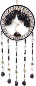 Crystal Tree of Life Dream Catchers with Stone Pendant Black Dream Catcher Wall Decor Handmade Dreamcatcher Wall Hanging Ornament for Bedroom Living Room Home Decor
