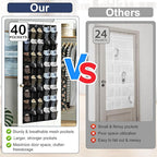 Over the Door Shoe Organizer - 40 Large Breathable Mesh Pockets, Space Saving Hanging Shoe Organizer with Metal Hooks, Hanging Shoe Rack for Men's and Women's Shoes (Black)
