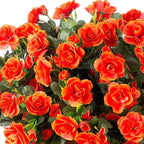 HyeFlora Artificial Faux Outdoor Outside Flowers Plants For Spring Decor, Fake Silk Orange Camellia UV Resistant Look Real for Autumn Planter Front Door Porch Patio Balcony Decoration, 3 Large Bundles