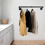 WEBI Clothing Rack Wall Mount,24" Industrial Pipe Clothes Rack for Hanging Clothes,Heavy Duty Iron Garment Rack Bar,Retail Display Clothes Rod for Closet,Laundry Room,Black,2 Packs