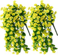 Artificial Fake Hanging Flowers Plants for Outdoor Spring Summer Decoration, 2PCS Faux Silk Violet UV Resistant Look Real Trailing Vines for Outside Home Planter Porch Patio(Yellow)