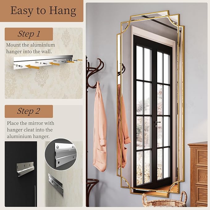 Kelly Miller 70"x30" Large Gold Beveled Full Length Mirror, Traditional Farmhouse Rectangular Wall Mirror for Bedroom, Living Room, Hallway, Entryway