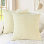 CaliTime Throw Pillow Covers Decorative 24 X 24 Inches Pack of 2 Cozy Chenille Cushion Cases for Couch Sofa Bed Living Room Home Beige