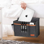 Bedside Caddy, Bed Storage Organizer for Remote Controller, Books, Magzine, Laptop Holder, 12.4'' x 8.6'' inch Bedside Hanging Felt Storage Bag for Dorm Bed with 5 Pockets, Dark Gray
