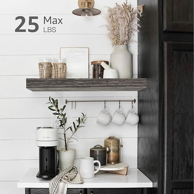 QEEIG Floating Shelves for Wall Bathroom Shelf Bedroom Kitchen Living Room Hanging Book Shelves Small Farmhouse Decor 16 inch Set of 3, Grey (015-GY3)
