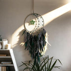 Crystal Dream Catcher,Large Dream Catcher for Adult,Green Boho Dream Catcher Wall Decor with Gemstone Hanging Ornament Girls Dorm Room Decor Festival Gift