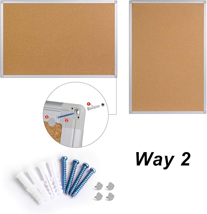 Cork Board Bulletin Board 24 x 36, Silver Aluminium Framed 2x3 Corkboard, Office Board for Wall Cork, Large Wall Mounted Notice Pin Board