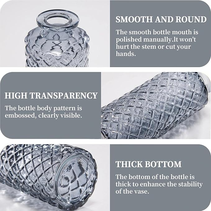 Mini Bud Vases As Wedding Centerpieces for Tables,Clear Bud Vases for Flowers,Small Flower Vases Suitable for Birthday Party,Anniversary,Wedding Reception,Baby Shower (Black, 12PCS)