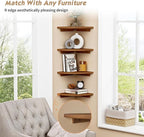 Forbena Walnut Brown Floating Corner Shelves for Wall 4-Pack, Small Corner Wall Shelves for Kids Room, Cute Wooden Hanging Corner Shelf for Bedroom Bathroom Decor, Living Room, Small Spaces