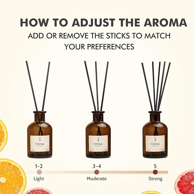 Reed Diffuser Set, 8.12 fl.oz Citrus Scent Oil Diffuser with Sticks, Long-Lasting Home Fragrance Reed Diffuser for Bathroom Shelf Decor, Air Freshener Room Diffuser