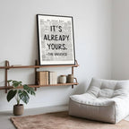 Framed Black And White Retro Newspaper Wall Art ItS Already Yours Universe Quote Poster Trendy Positive Inspirational Wall Decor for Bedroom Office Apartment Dorm Affirmation Canvas Print 12x16inch