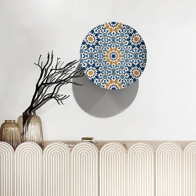 Turkish Decorative Ceramic Plates, 10 Inch, Blue Round Display Plate, Hanging Decorative Plate with Display Stand, Ceramic Craft for Wall Hanging Decorative