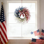22 Inch Large Patriotic Wreath with Flag Bow, Red White Blue Forsythia Flowers & White Stars, Memorial Day 4th of July Front Door Decor