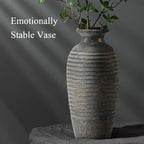 Emotionally Grounded Vase, Vaseking Large Ceramic Rustic Vase, 14.4 inch Minimalist Threaded Decorative Farmhouse Tall Vases for Home Decor, Living Room, Enterway, Table Decoration, Bronze