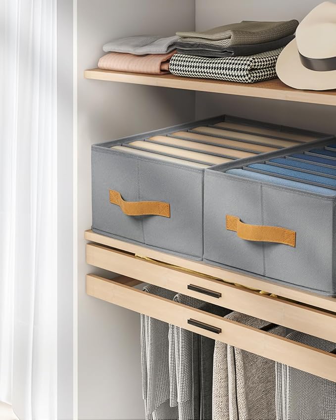 DIMJ Large Wardrobe Clothes Organizers - Foldable Closet Clothing Organizer for Jean Sweater Shirt Pants Underwear Bra, Divided Clothes Drawer, Grey Closet Shelf Organizer Boxes | Foldable, for Jean, for Sweater, for Shirt, for Pants, for Underwear