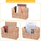 Woven Hanging Magazine Holder Water Hyacinth Magazine Basket Wall Mounted Woven Mail Organizer Wicker Storage Box with Handle Newspaper Rack Decorative for Home Office