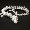 LIYAOLI 3D Printed Metal Articulated Dragon 2024 Silver Chinese Dragon Statue 9 Inch Flexible Joints Luck Statue Decor for Home Office Desk Decoration