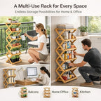 The 7-Tier No-Assembly Bamboo Rack, Bamboo Shoe Rack, Foldable Shoe Rack, Space Saving Collapsible Shelves for Entryway, Closet, Bathroom, Bamboo Shoe Rack, Foldable Shoe Rack (Brown, 7Tier)