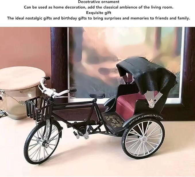 TOPINCN Retro Rickshaw Figurine Decorative Alloy Wheel Rickshaw Model Lifelike Collectible Miniature Rickshaw Toy Retro Rickshaw Ornament Decorative