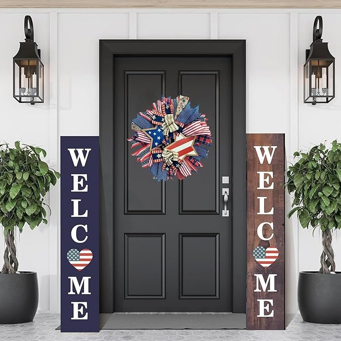 250th Anniversary Patriotic Wreath for Front Door, 20 Inch Red White Blue Wreath 4th of July Wreaths Memorial Day Decor Independence Day Decoration for Home Farmhouse Holiday (Star)