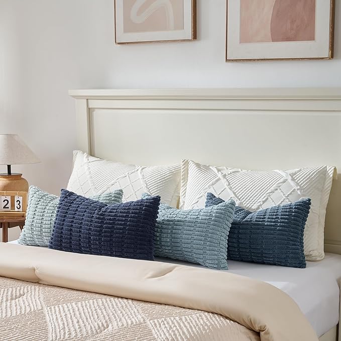 Fancy Homi 4 Packs Decorative Throw Pillow Covers for Living Room Couch Bed, Modern Farmhouse Boho Home Décor Accent Cushion Case, 24" x 12", Blue Series