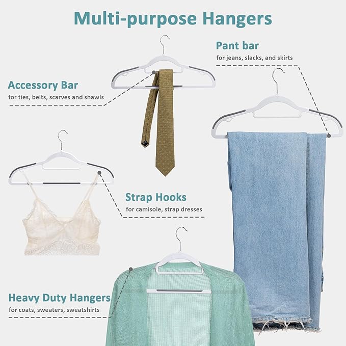 Pack of 30 Clothes Hangers, Space Saving Plastic Hangers, Non-Slip, 0.2 Inches Slim, 360° Swivel Silver Hook for Shirts, Pants & Wet/Dry Garments, White and Dark Gray