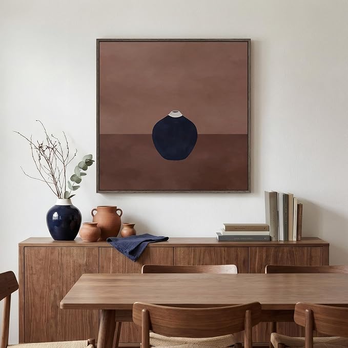 Framed Neutral Abstract Wall Art for Living Room, Mid Century Modern Black and Brown Still Life Canvas Artwork for Walls, Minimalist Pictures Wall Decor for Bedroom Hallway Home Office, 24x24 Inch