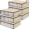StorageRight Under Bed Storage Bags 6 Pack, 40L Large Clothes & Comforter Storage Containers with Clear Window, Breathable Fabric Organizer for Blankets, Bedding, Seasonal Clothing, Beige