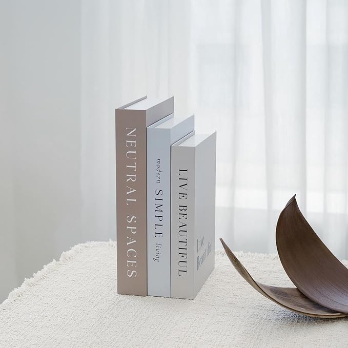 3 PCS Faux Decorative Books for Home Decor-Coffee Table Books Decor-Aesthetic Fake/Faux Books for Decoration,libros Decoration for Coffee Table, Shelf Accessories (Neutral spaccs Simple Live)