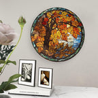 Autumn Decorative Plates, Stained Glass Design Autumn Tree Display Plate for Home Office Kitchen Table Decor Porcelain Plates 8 Inch, Thanksgiving Gifts