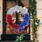 Patriotic Wreath for Front Door Red White Blue Wreath 4th of July Wreaths for Door Wall Memorial Day Decor Independence Day Hanging Decoration for Outside Home Farmhouse Holiday (Shiny A)
