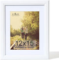 KTKDE 12x15 Picture Frame,Display Pictures 9 x12 with Mat or 12x15 Without, Tempered Glass,15 by 12 White Wooden Frame Wall Gallery Poster Frame best gift
