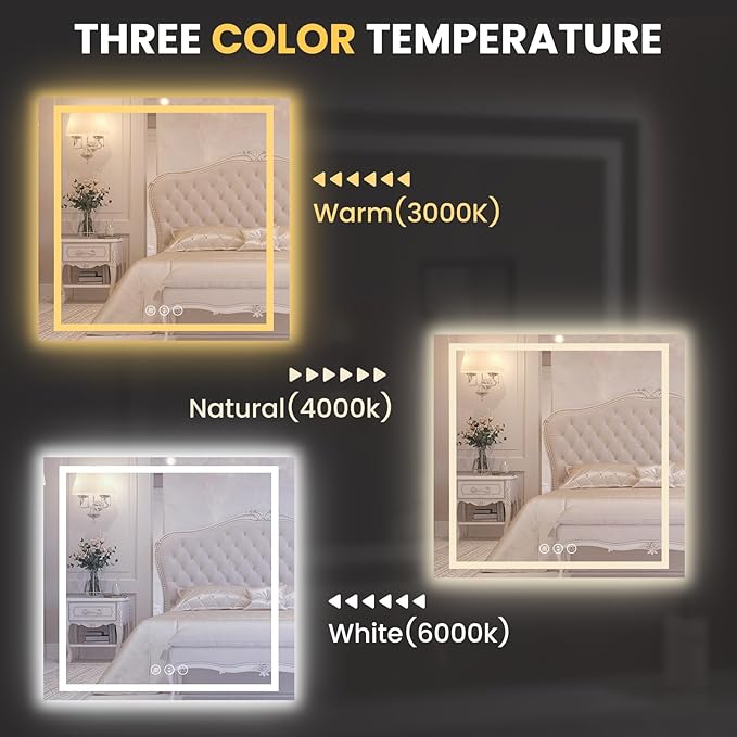 LOAAO 30"X30" LED Mirror for Bathroom, Lighted Bathroom Mirror with Lights, Anti-Fog, Dimmable, Memory Function, Clear Reflection