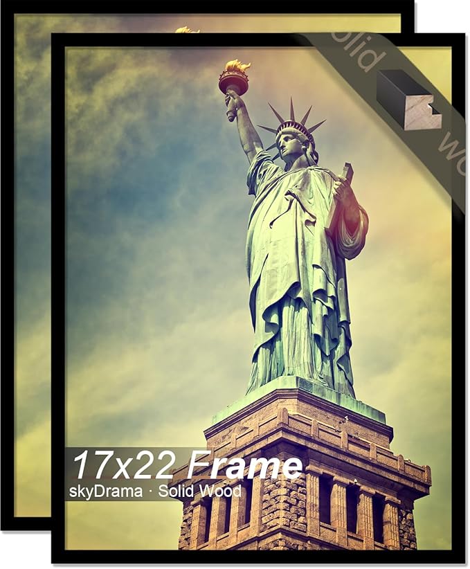 100% Solid Wood 17x22 Picture Frame Set of 2, Black Frame for 17 x 22 Inch Picture Poster Photo, Light Weight 17 by 22 HQ Matte Black Frame for Wall - 2 Pack/Black/17 x22