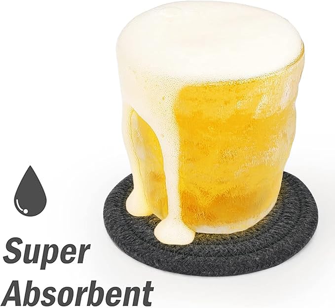 ABenkle 8 Pcs Drink Coasters with Holder, Cotton Woven Absorbent Coasters for Drinks, Minimalist Home Decor Coaster Set for Wooden Tabletop Protection Table, 4.3 inches Grey