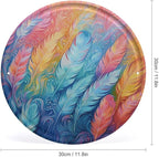 Wall Picture, with Hand Drawn Feathers Printed Circular Iron Hanging Picture,Wall Art Decor,Home for Bedroom Living Room Bathroom Decor,Iron Painting 11.8X11.8 in