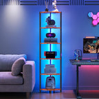 Corner Shelf with LED Lights, 6-Tier Corner Bookshelf, 66'' Organizer Book Shelf Shelves Steel Frame Display Stand with Living Room, Bedroom, Study, Rustic Brown