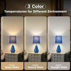 Small Bedside Table Lamp for Bedroom - Reading Desk Lamp with 3 Color Temperatures，15.5" Nightstand Ceramic Lamp with Fabric Shade for Kids Room,Living Room,Dorm,Home Office (Blue)