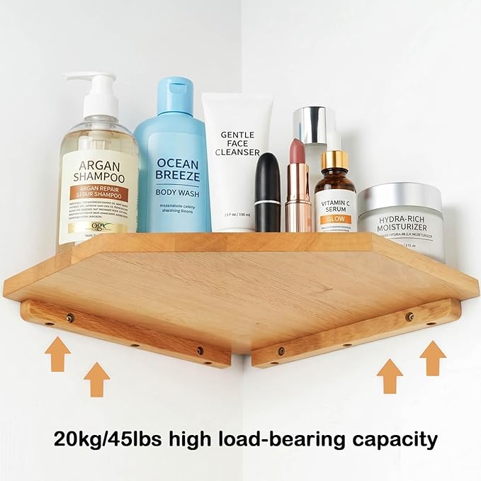 JiudunsKylight Corner Floating Shelf with Wire Hole, 11.2 Inch Wood Wall Shelf for Bedroom, Kitchen, Living Room Decor, Storage for Photos, Speakers (Oak, 1 Pack)