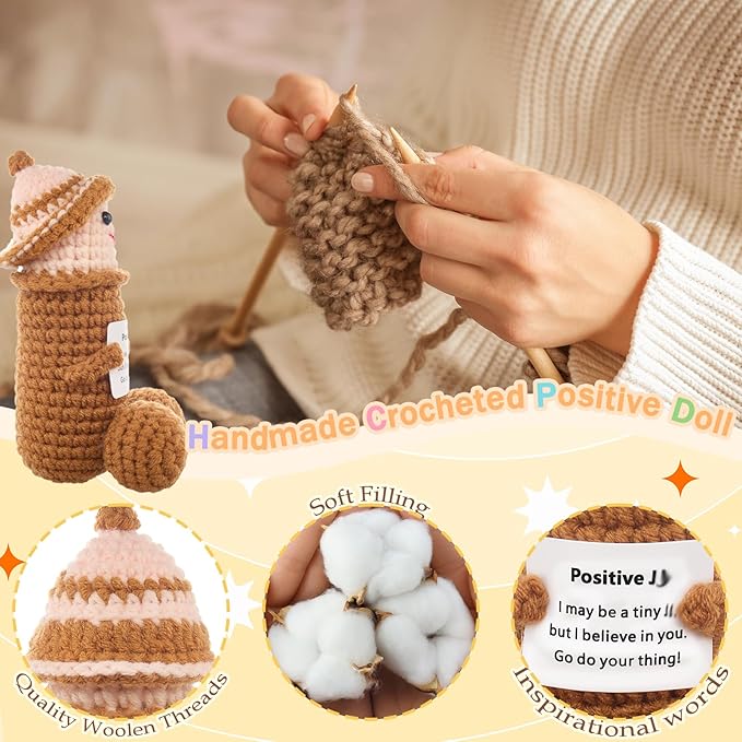 Emotional Support Plushies Funny Gag Doll Wearing Removable Hats Positive Crochet Birthday Gift for Men and Women Friends, Weird Things Motivational Office Decor