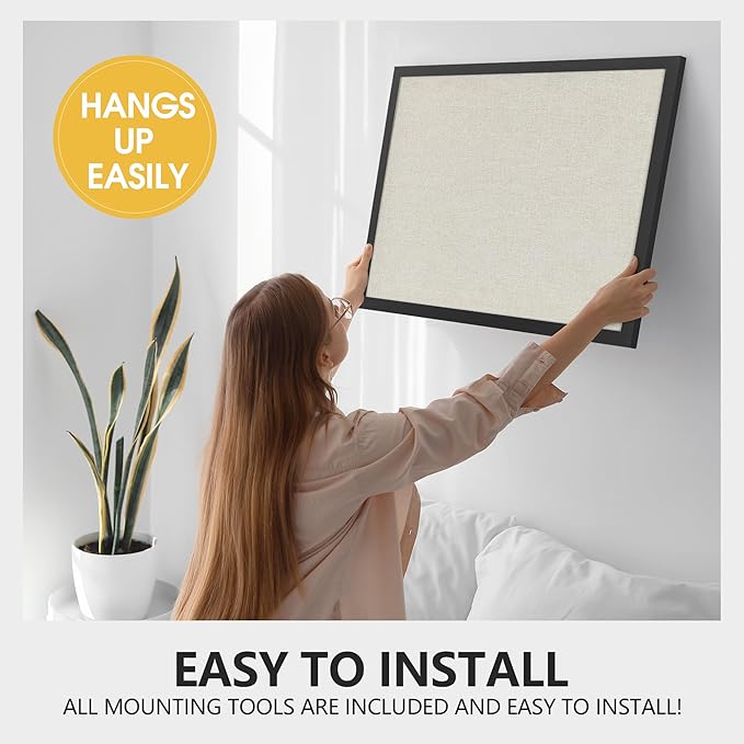 AKTOP Cork Board Bulletin Board with Linen 18" X 24", Large Framed Corkboard for Wall, Hanging Pin Board Picture Board for Home Office Decor, Cute Vision Board with Pushpins (Vintage Black)