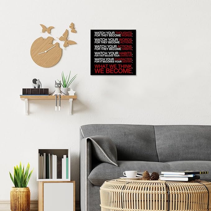 Watch Your Thoughts Motivational Classroom Posters, Inspirational Wall Decor Modern Canvas Painting Wall Art Framed Paintings for Office Living Room Bedroom Home Decorations, 8 x 8 Inches