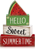 Moucuny 4 Pcs Summer Wooden Table Decor Watermelon Tiered Tray Decor Farmhouse Table Decoration Hello Sweet Watermelon Book Block Summer Decoration for Home Office Kitchen Mantel Shelf